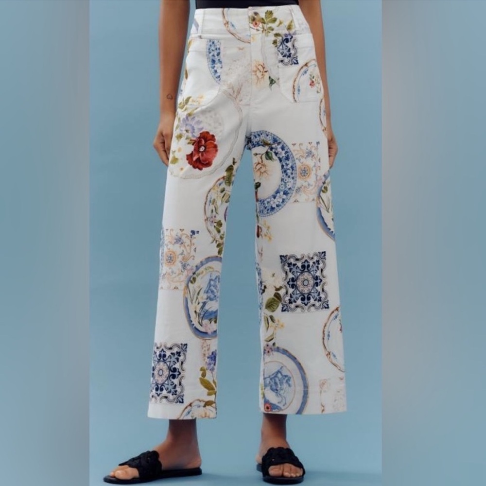 Anthropologie Maeve Colette Wide-Leg Tile Print Pants - Picture 2 of 15